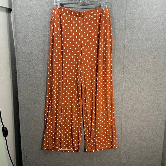 Girl With Curves Regular Wide Leg Printed Knit Pants Rust Dot, X-Large - Picture 2 of 9